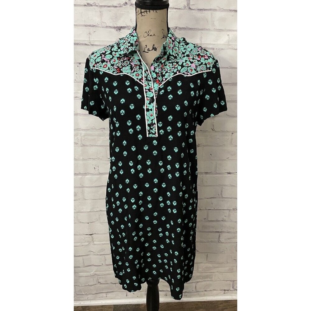 Maje‎ Size 3 Romani Multiprint Collared Shirt Dress Green boho whimsical new